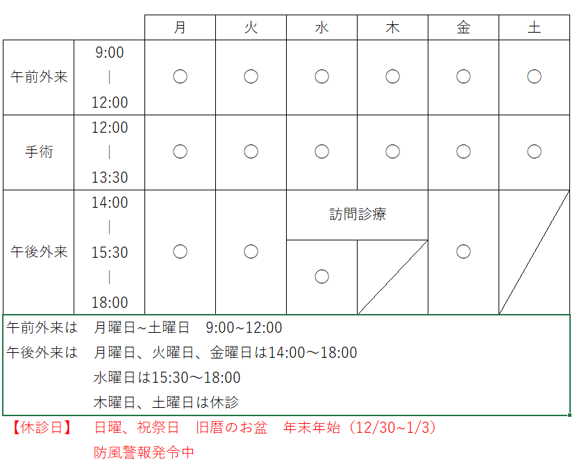 2024/9以降の外来診療時間